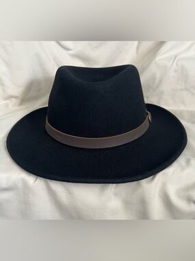 “The Original” Lite Felt Classic Black Wool Fedora with Brown Leather Band